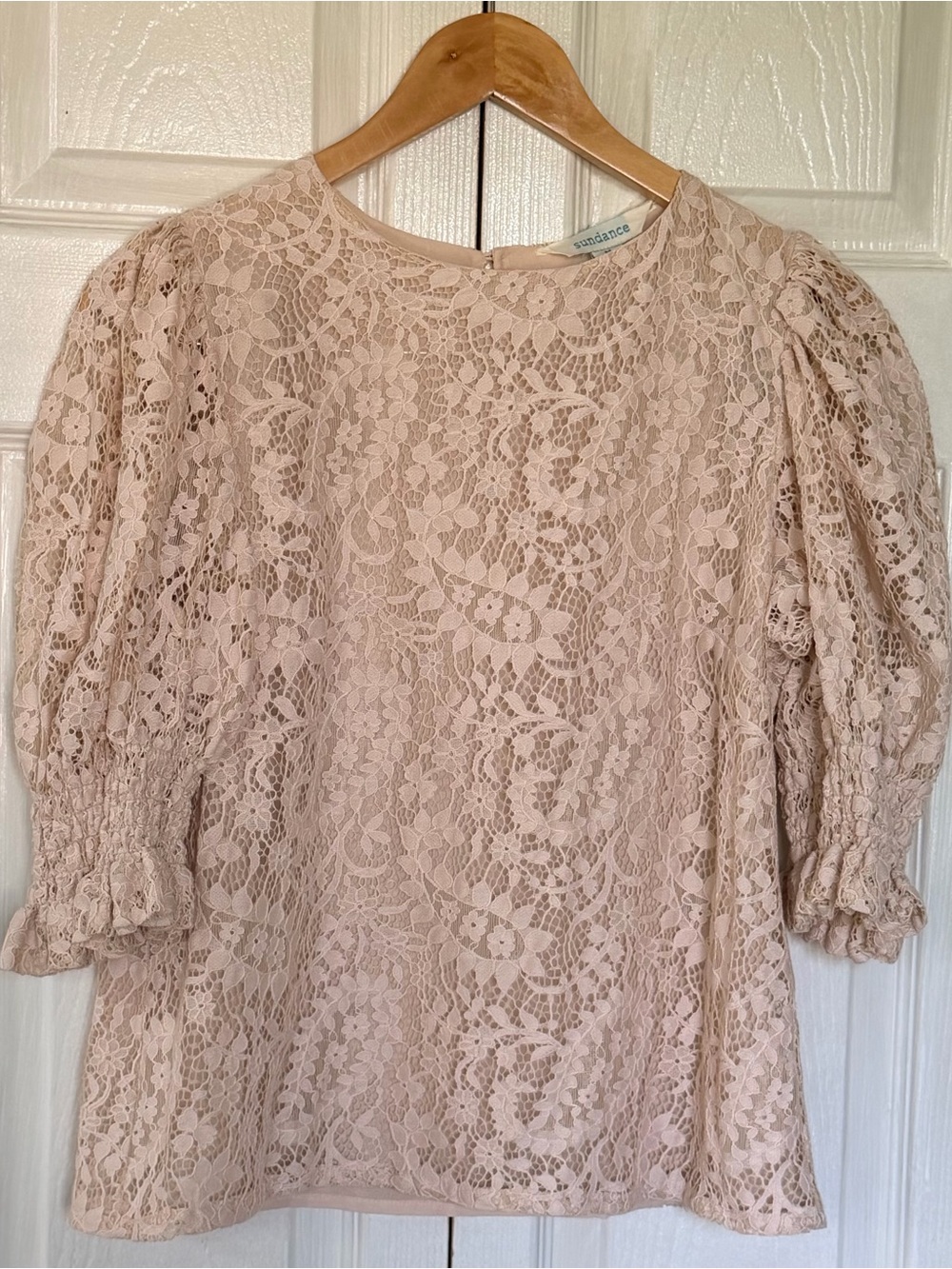 Sundance Lace Boho Romantic Blouse Top M Puff Sleeve